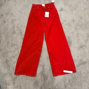 Reformation Eden Wide Leg Corduroy Pants Red High Rise Rigid Size 25 NWT
